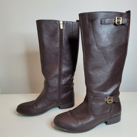 Nine West Suri 2 Brown Faux Leather Riding Boots Size Women's 5 - Picture 1 of 14